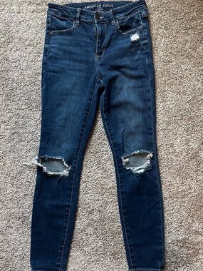 American Eagle Outfitters Dark Blue Ripped Skinny Jeans